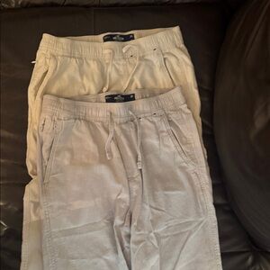 Hollister Men's XS drawstring cotton pants set, in Cream and Gray